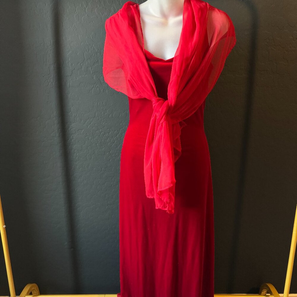 Zum Zum by Niki Livas Red Vintage Velvet Dress/Gown with Short Chiffon Train